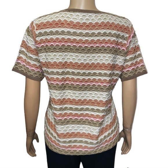 Alfred Dunner Knit Top Crochet Going Native Scalloped Brown Cream Rust Size M - Picture 3 of 10